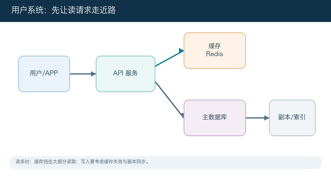 用户系统、缓存与关系数据核心数据流示意图